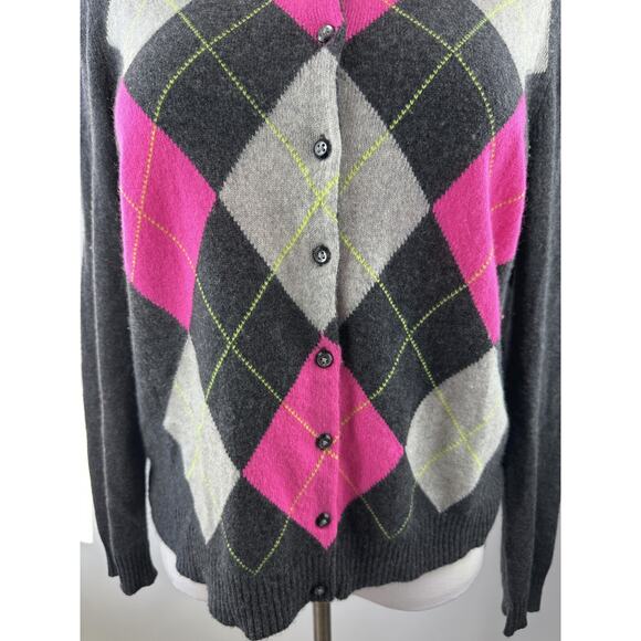 Apt 9 Cashmere Cardigan Sweater Gray Argyle Diamond Button Up Women's Size XL - Picture 5 of 16